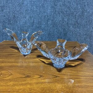 Vintage Princess House 2 Crystal Glass Dove Bird Candle Holder Candy Dish Decor‎